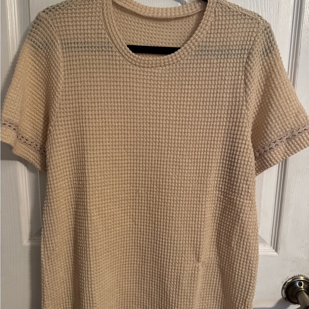Cream knit Short Sleeve Top